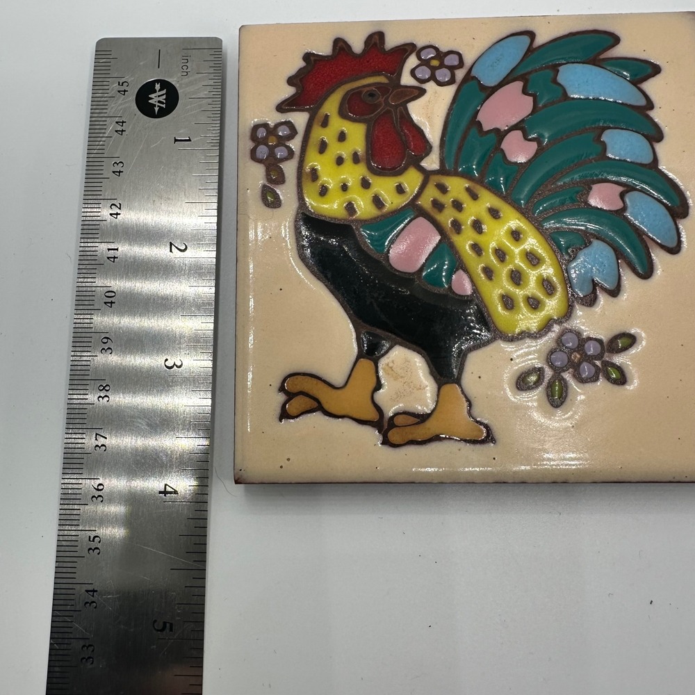 Earthtones Rooster Art Tile Trivet 1999 Handcrafted Tucson AZ 4x4 Item 2074A - Picture 6 of 6